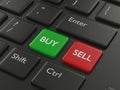 3d renderof computer keyboard with buy and sell buttons
