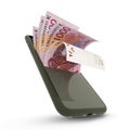 3D rending of CFA Frank notes inside a mobile phone