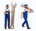 3d repairman with big spanner Royalty Free Stock Photo