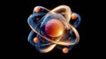 3D Representation of an Atom Showcasing Electrons Orbiting a Nucleus in a Dark Background, Illustrating Atomic Structure Royalty Free Stock Photo