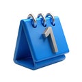 3D Blue Calendar with Number 1 and Transparent Background Royalty Free Stock Photo