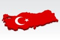 3D Republic of Turkiye map with flag. Three dimensional map of UAE with shadow. Flag of Turkey on white background Royalty Free Stock Photo