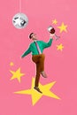 3d retro abstract creative artwork collage of funny funky man gentleman nerd enjoy friday weekend have fun disco ball