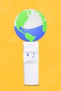 3d retro abstract creative artwork template collage of cooler mini planet earth globe instead bottle wasting water save Royalty Free Stock Photo
