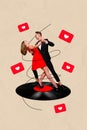 3d retro abstract creative artwork template collage of dancing young couple dress suit tango vinyl retro vintage Royalty Free Stock Photo