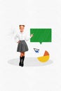 3d retro abstract creative artwork template collage of funny cute adorable clever smart schoolgirl finger point message