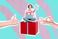 3d retro abstract creative artwork template collage of young female laptop electric bulb hand gestures bizarre unusual Royalty Free Stock Photo