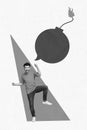 3d retro creative artwork template collage of aggressive guy bomb mind cloud ready burst empty space isolated painting Royalty Free Stock Photo