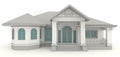 3D retro house architecture exterior design in whi Royalty Free Stock Photo