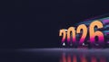 3D Retro Synthwave Style 2026 Typography with Neon Light Royalty Free Stock Photo