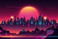 3d retro wave city, created with Generative AI technology