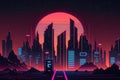 3d retro wave city, created with Generative AI technology