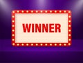 3d retro winner for banner design. Win prize. Vector background. Retro template for game background design.