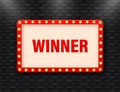 3d retro winner for banner design. Win prize. Vector background. Retro template for game background design.