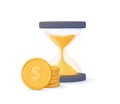 3D Revenue increase, business, finances. Financial invest fund, income growth, budget plan concept. Hourglass and coin.