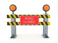 3D Road block with road closed sign