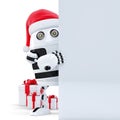 3d Robot Claus holding blank banner