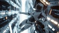 3D Robot Floating in Zero Gravity Space Environment