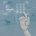 3d robot hand touching virtual screen, security system, concept of using ai to analyze and prevent cyber attacks Royalty Free Stock Photo