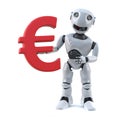 3d Robot holds a Euro currency symbol
