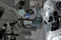 3D robotic render artificial intelligence with microscope in laboratory