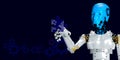 3D robotic render touching AI jigsaw the alternative solutions , business concept