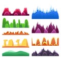 2D Rock And Mountain Profile Elements Set In Bright Color, Video Game Landscaping Of Alien Planet Background Relief