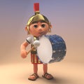 3d Roman legionnaire soldier in armour keeps the marching beat with a bass drum 3d illustration