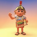 3d Roman legionnaire soldier in armour waving while holding an abacus, 3d illustration