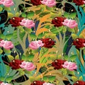 3d roses seamless pattern. Vector floral background wallpaper il Royalty Free Stock Photo