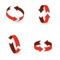 3D rotation sign red icon. 360 rotation arrows Sign. Royalty Free Stock Photo