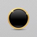 3d round black glossy button with gold ring frame on transparent background Royalty Free Stock Photo