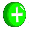 3D, Round green plus sign icons. Plus sign buttons. Vector illustration.