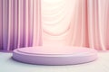 3D Round Platform Podium with Curtain in Pastel Colors for Product Display