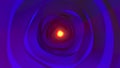 3D round purple-blue shining tunnel. An orange shining light in the end. Royalty Free Stock Photo