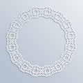 3D round white frame, vignette. Islamic geometric border, bas-relief. Vector muslim, persian motif. Elegant oriental Royalty Free Stock Photo