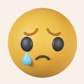 3d Sad Crying Emoticon. Render Cry Emoji with Tear. Unhappy Face. Communication, Web, Social Network Media. icon