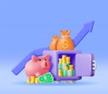 3d Safe Box Full of Money and Piggy Bank Royalty Free Stock Photo