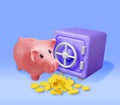 3d Safe Box Full of Money and Piggy Bank Royalty Free Stock Photo