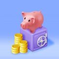 3d Safe Box Full of Money and Piggy Bank Royalty Free Stock Photo