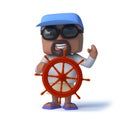 3d Sailor dude steers with the ships wheel