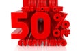 3D SALE NOW ON 50% OFF EVERYTHING word on white background 3d rendering
