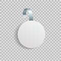 3d sale wobbler hanging on stripe. Mockup blank dangler for promotion in supermarket. Point tag for price on shelves in store.