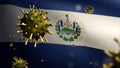 3D, Salvadorean flag waving with Coronavirus outbreak. Salvador Covid 19