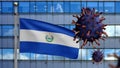 3D, Salvadorean flag waving with Coronavirus outbreak. Salvador Covid 19