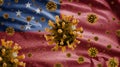 3D, Samoan flag waving with Coronavirus outbreak. Samoa Covid 19