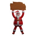 3D Santa Cartoon Character holding a thin sheet of wood