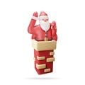 3D Santa Claus with Bag in House Chimney Royalty Free Stock Photo