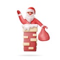 3D Santa Claus with Bag in House Chimney Royalty Free Stock Photo