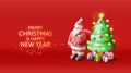 3D Santa Claus with Bell and Green Christmas Tree Royalty Free Stock Photo